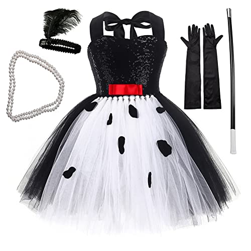 IWEMEK Déguisement Cruella Enfant Fille 101 Dalmatien Costum