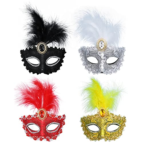 MWOOT 4 Pièces Masques Mascarade Femmes, Masques Demi Visage