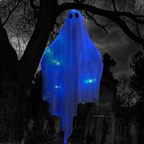 Fantôme à suspendre Halloween avec lumière LED bleue effraya