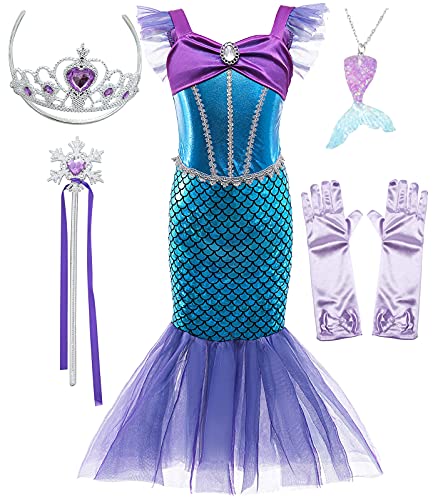 SunHibay 5 pièces sirène Cosplay Costumes Ariel robe pour fi