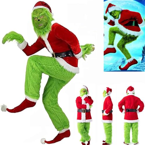 SnowDream 7 Pièces Grinch Costume, Costume de Père Noël pour