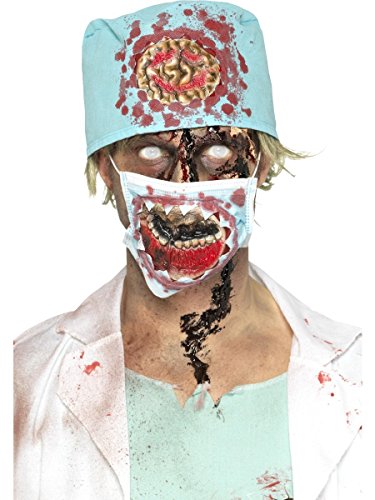 Smiffys Kit de chirurgien zombie, Bleu, avec masque en latex