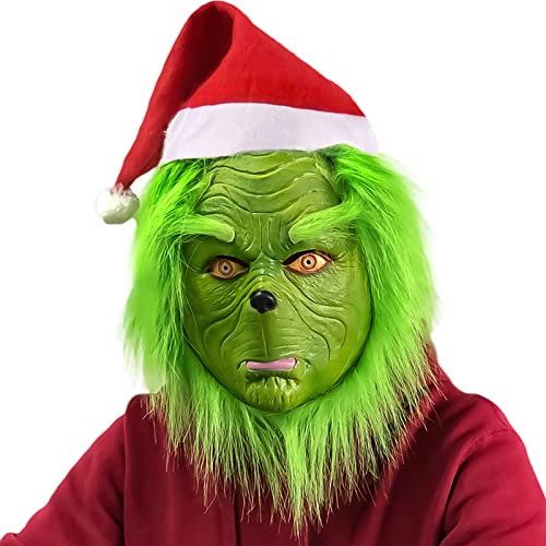MULEVIP Grinch Masque de Noël Masque avec Chapeau de Père No