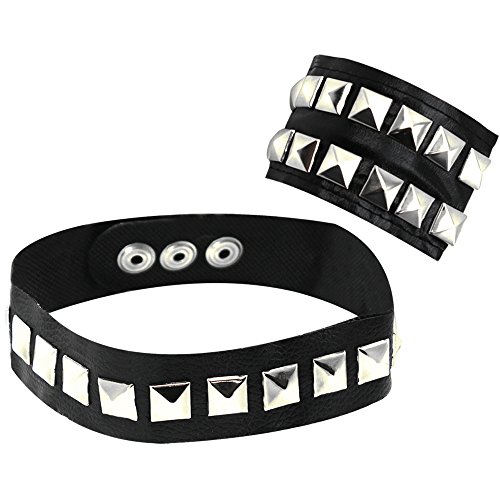 com-four® 2 Pièces ensemble bracelet et collier avec rivets 