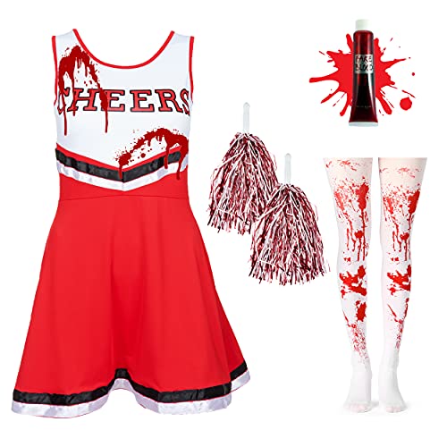 Costume de pom-pom girl zombie pour fille avec tube de faux 