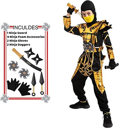 Spooktacular Creations Costume de ninja doré pour les fêtes 