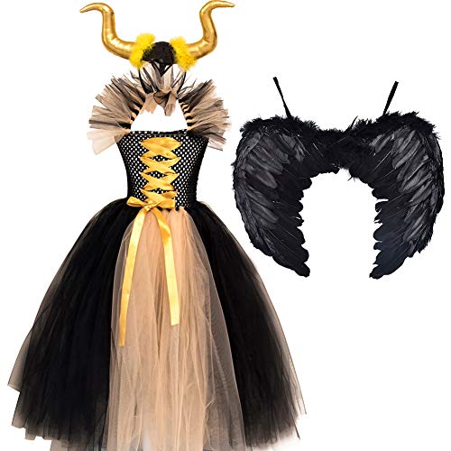 Déguisement Maléfique Fille Halloween Carnaval Tutu Robe ave