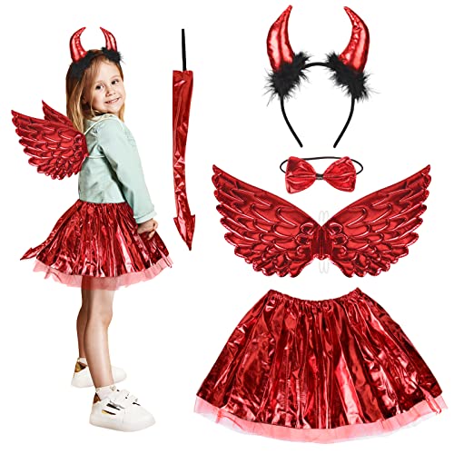 Fennoral 5pcs Set Devil Costume Kids Fairy Costume Devil Cos