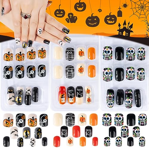 72pcs Halloween Faux Ongles Court Nail Ongle Couverture Comp